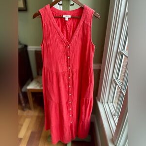 100% Cotton Coral Macy’s Style & Co Sleeveless Tiered Midi Dress Gauzy Lg